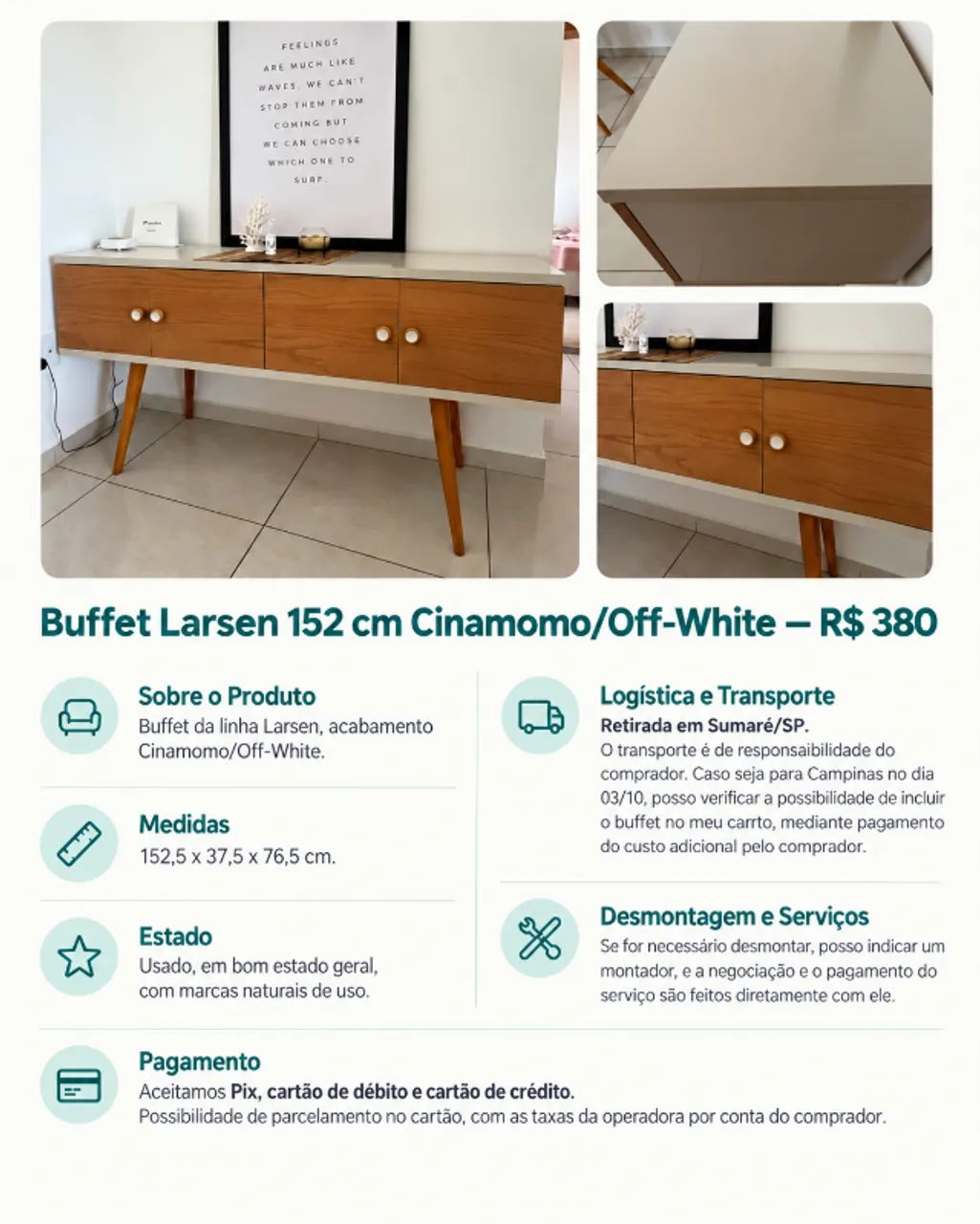 Buffet Larsen 152 cm Cinamomo/Off-White  - Foto 4