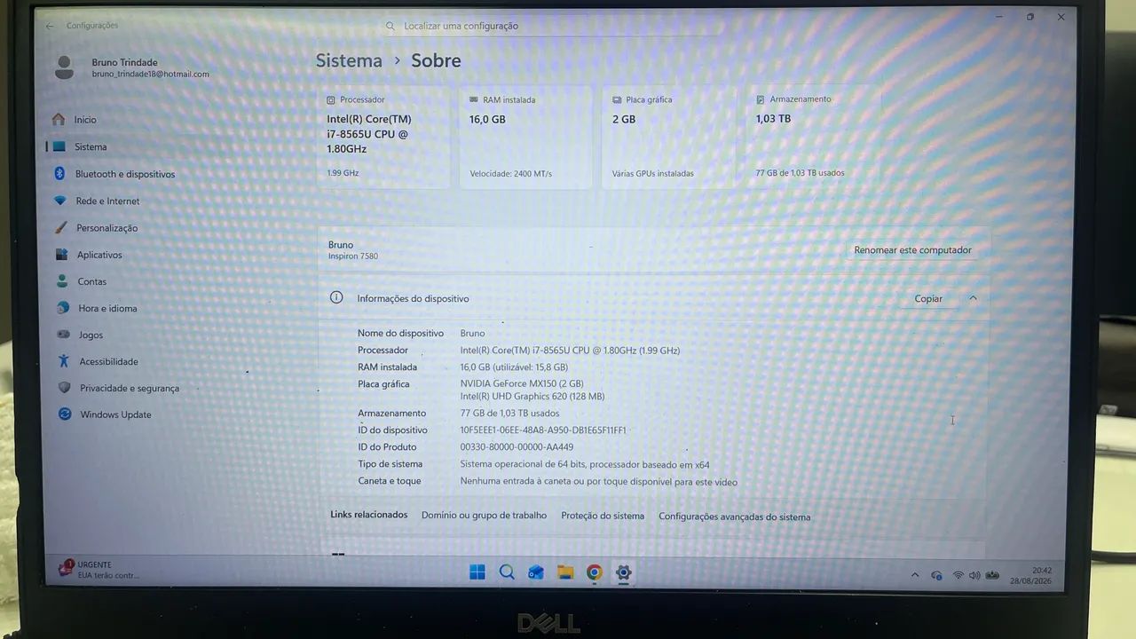 Notebook Dell inspiron 15 7580 - Foto 2