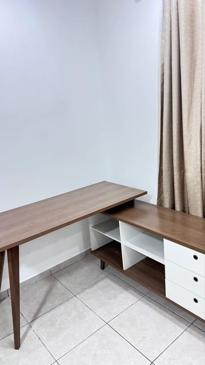 Escrivaninha em L estilo retrô   Branco e Amaderado - Foto 5