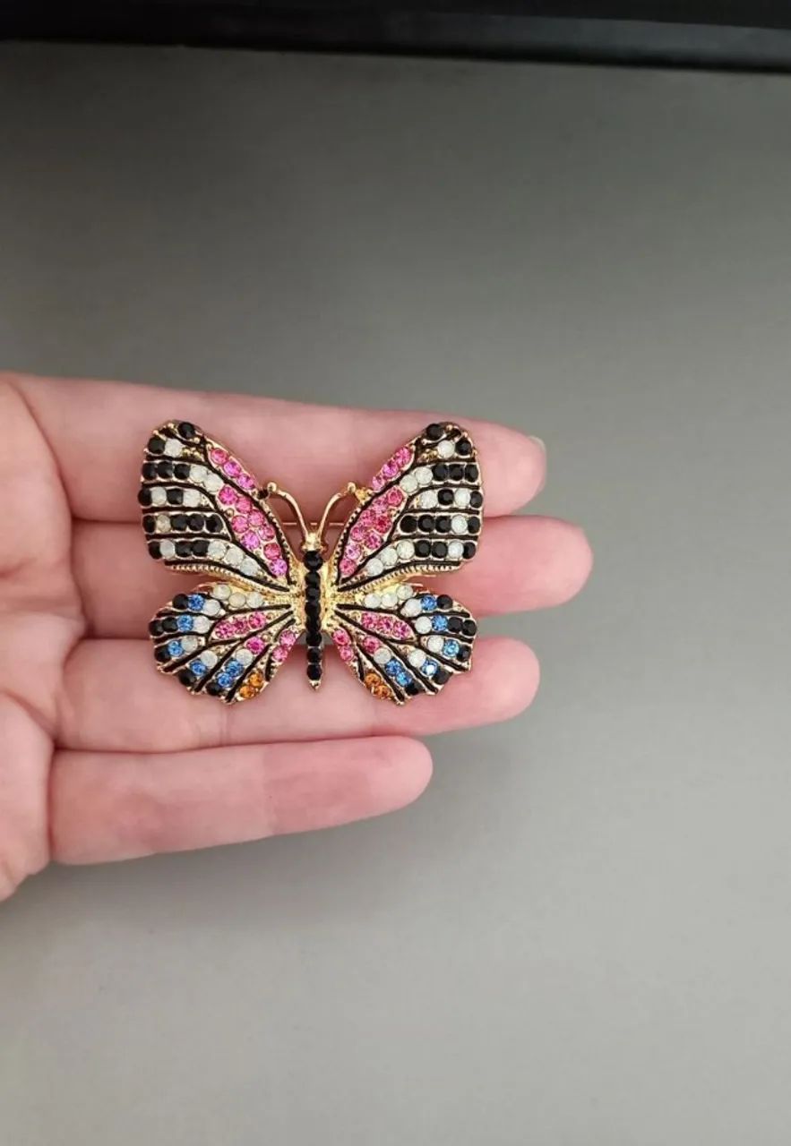 Broche de Borboleta Preta e Rosa (novo) - Foto 3