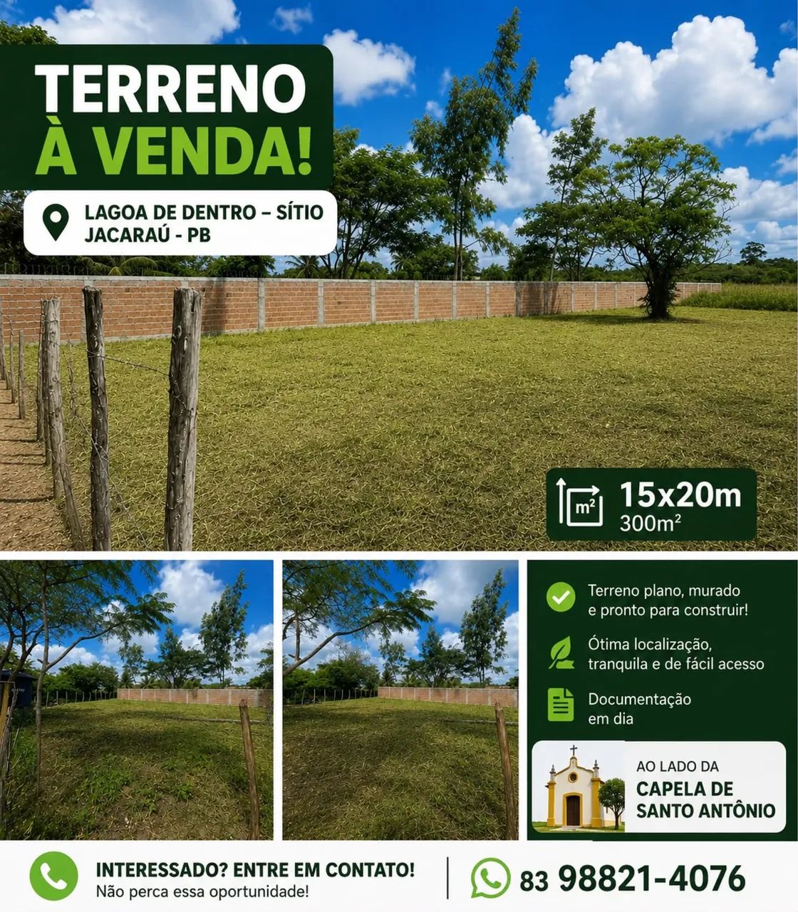 Terreno 15x20 lagoa de dentro sítio 