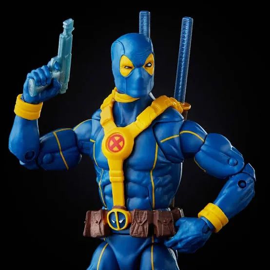 Marvel Legends Deadpool azul e dourado.