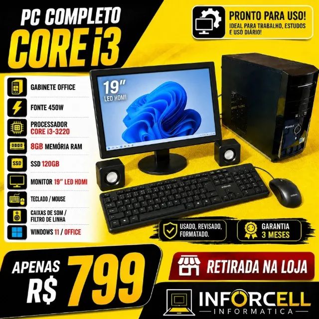 Pc Intel Core i3-3220 8gb Memoria Ssd 120gb Tela 19