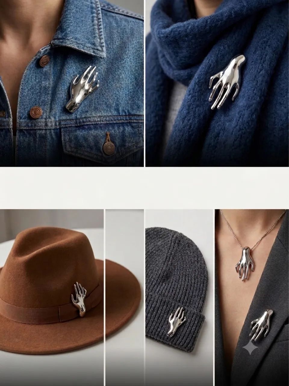 Broche de mão mãozinha prateada estilo schiaparelli  - Foto 2