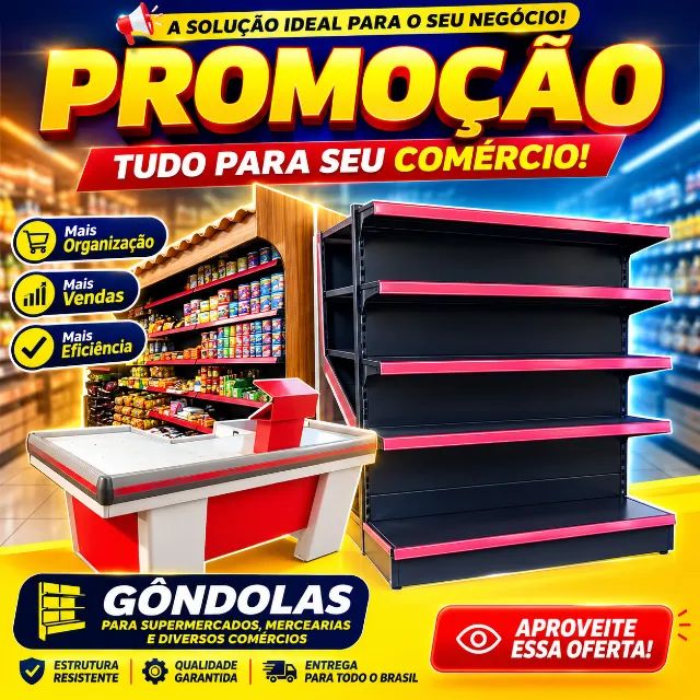 Gôndolas de Supermercado com Preço Especial! Aproveite e Monte Seu Comércio!