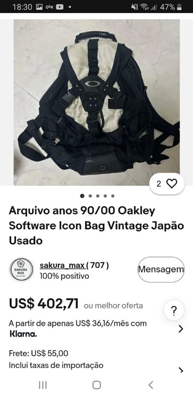Mochila Oakley Icon 1° edição, 1999 Artigo único no Brasil