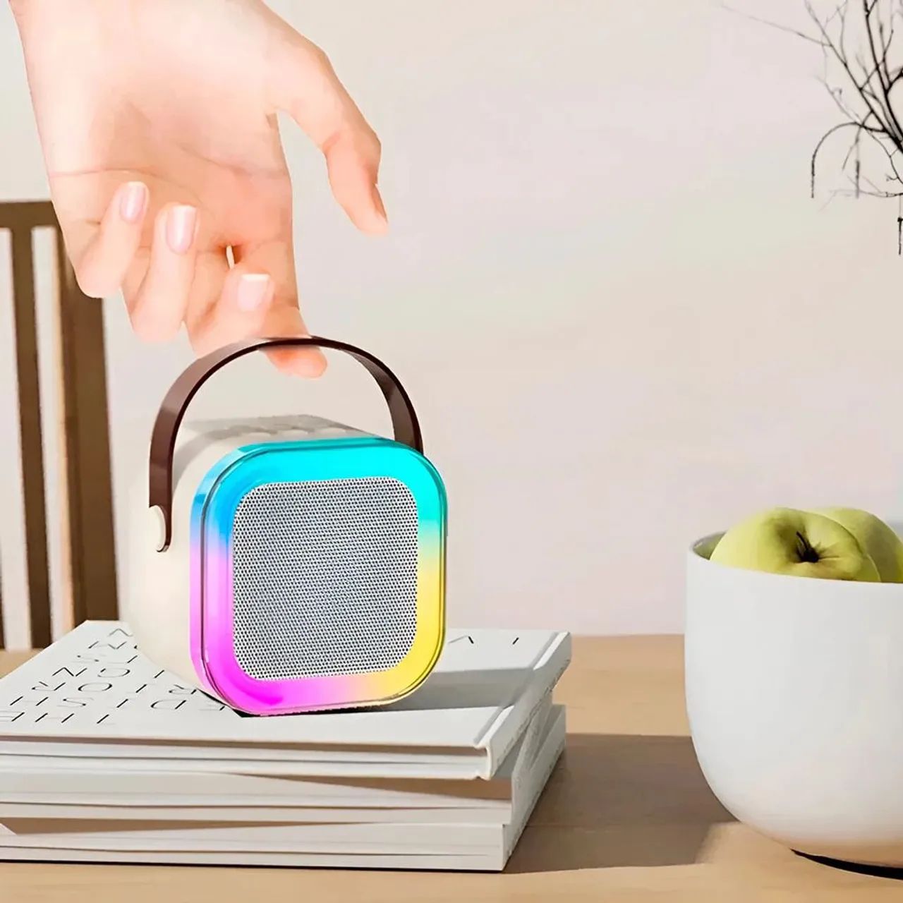 Mini Caixa de Som Microfone Bluetooth Portátil RGB - Foto 3