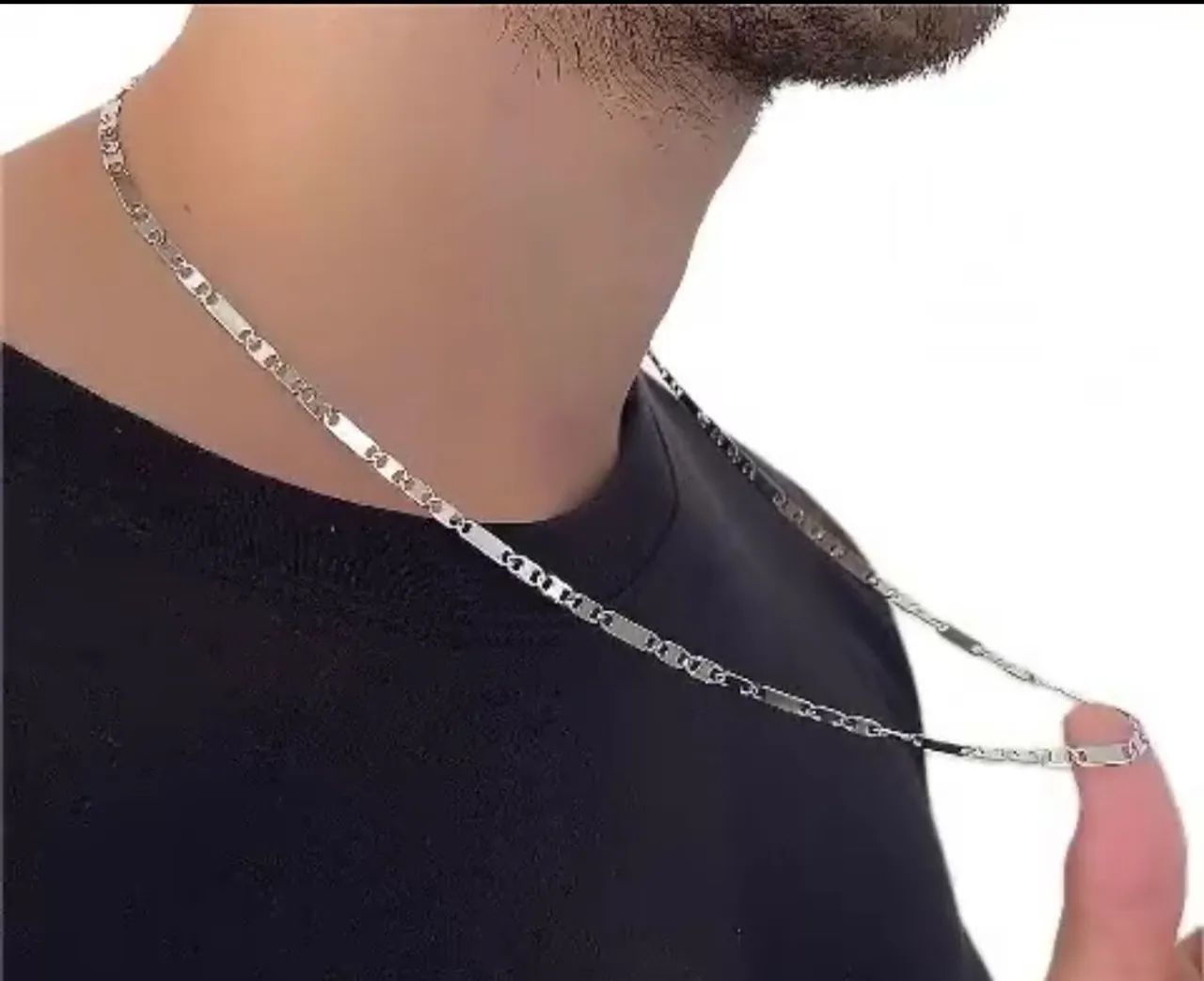 Corrente e pulseira Kit Plaquinha aço idêntica a prata - Foto 3