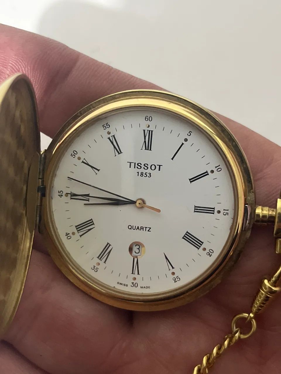 TISSOT 1853 - RELÓGIO DE BOLSO SUÍÇO QUARTZ COM CORRENTE - Foto 5
