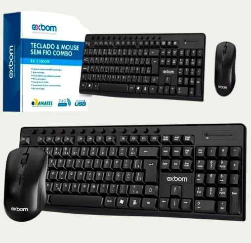 Kit Teclado e Mouse Sem Fio 2.4GHz Multimídia ABNT2 S1000M