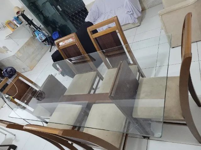 Mesa de jantar tampa de vidro 6 cadeiras - Foto 5