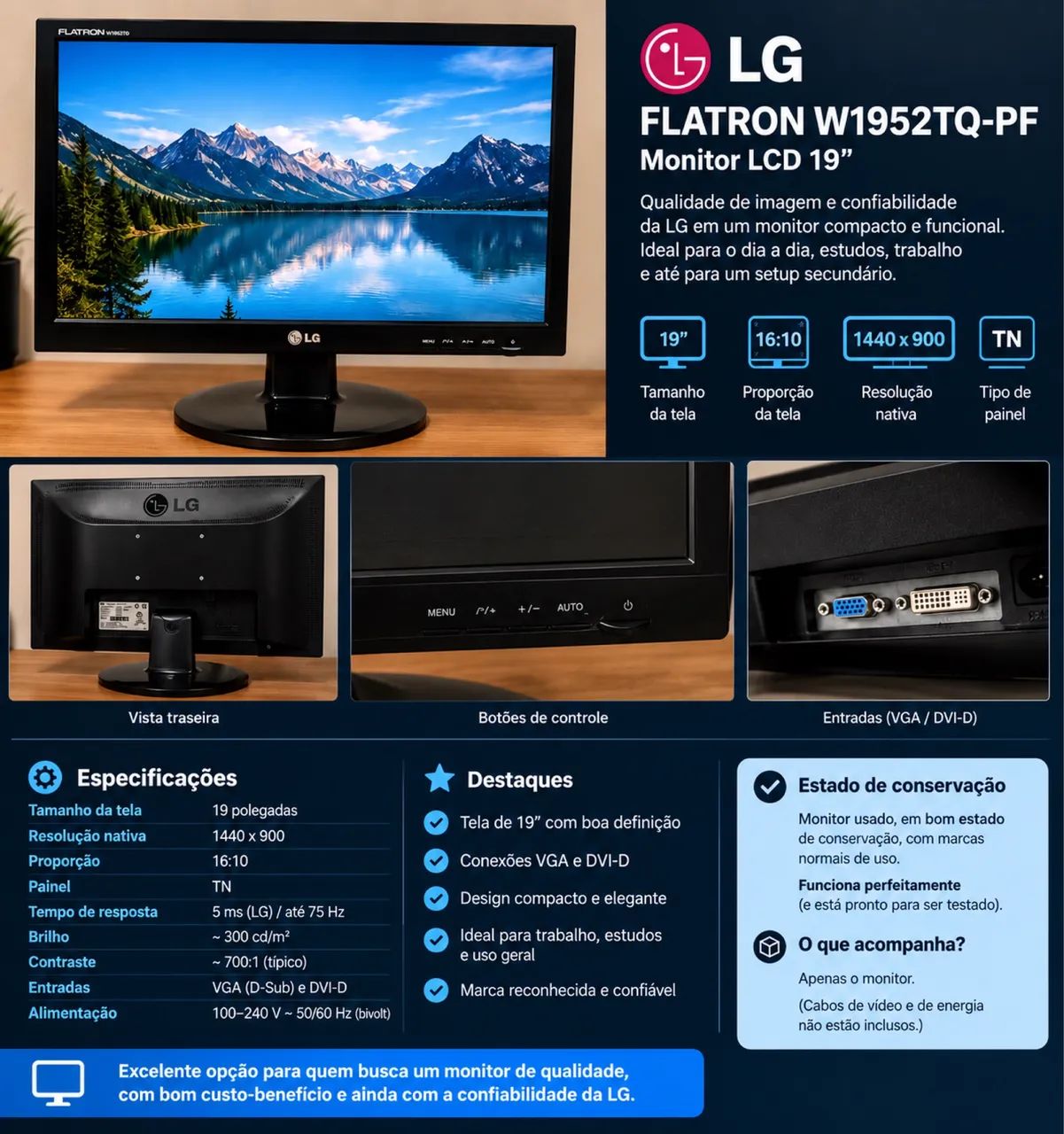 Monitor LG Flatron 19 polegadas - Foto 5