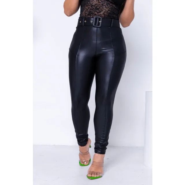 calça legging montaria couro cirre com cinto da moda - Foto 3