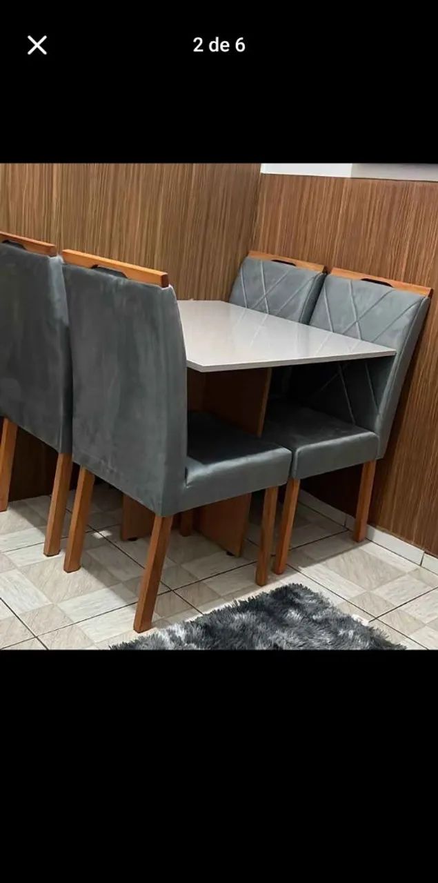 Mesa de Jantar Sofisticada com cadeiras em madeira maciça estofadas 120x90 - Foto 2