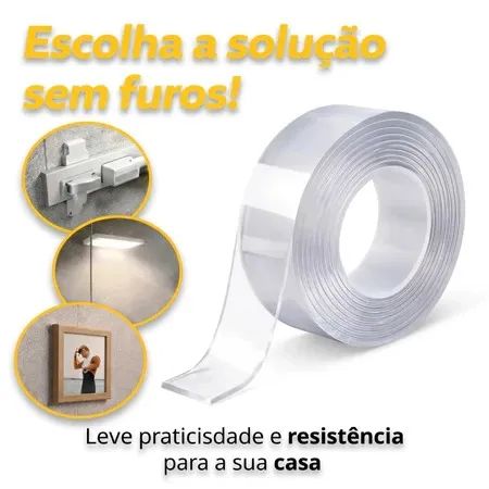 fita adesiva dupla face transparente acrilica extra forte 1,8cm x 2m bom1301 - Foto 2