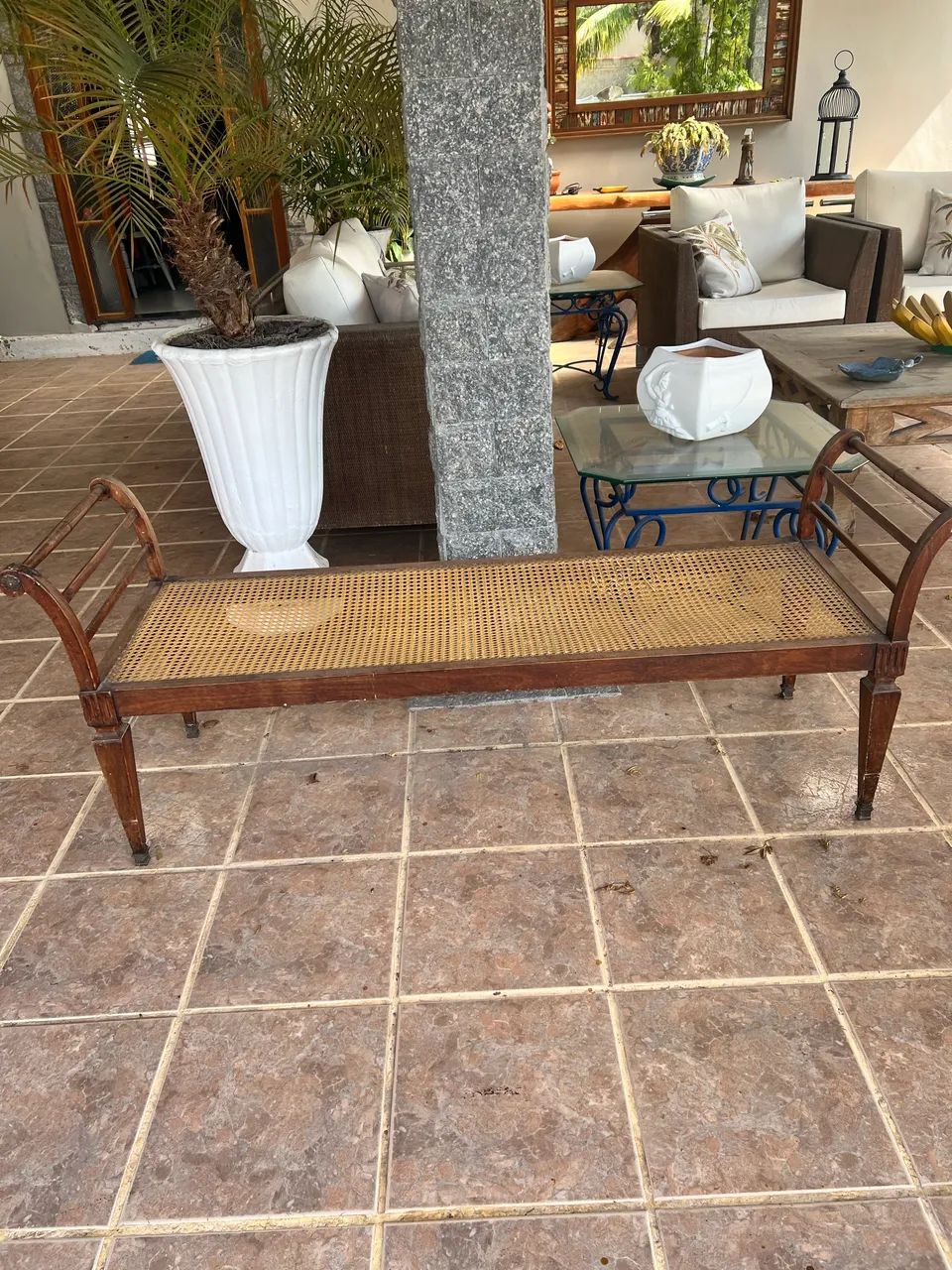 Banco retrô Madeira e Palha