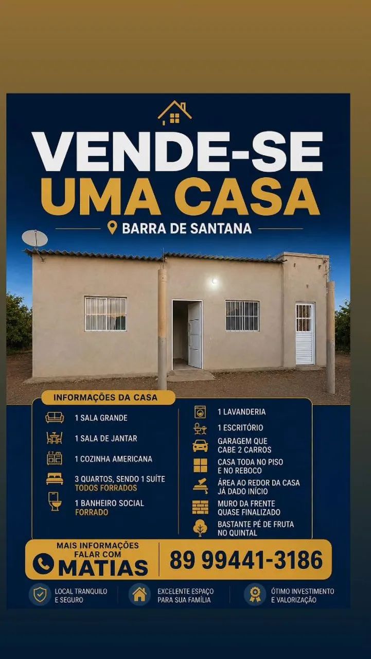 Vende se casa em Barra de Santana 