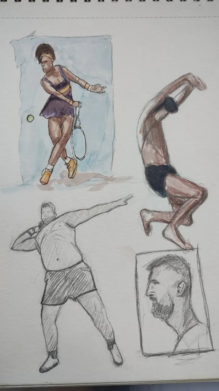 Ilustrações a lápis, caneta e aquarelas