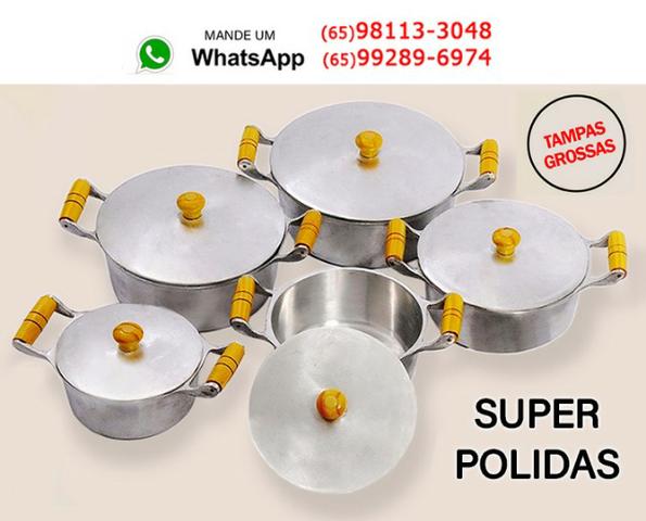 Kit de panelas alumínio batido super polidas com tampas grossas