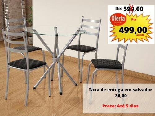 Mesa com tampo de vidro 4 cadeiras-veja na loja fisica