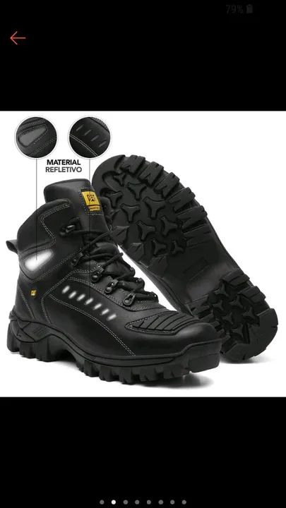 Coturno Bota Caterpillar Motoqueiro Masculina 100% Couro Palmilha em Gel
