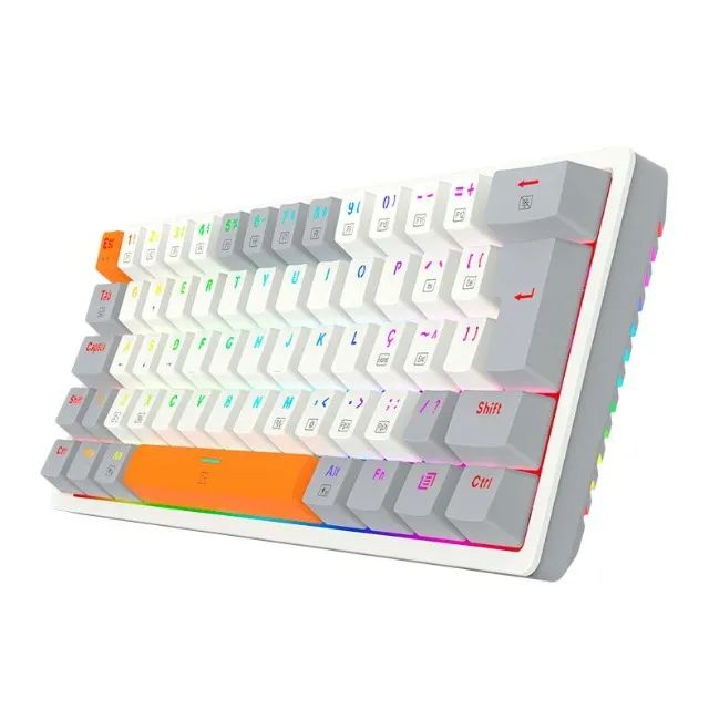 Teclado Mecânico 60% Redragon Akali White/Gray/Orange RGB Switch Brown - WZetta - Foto 3