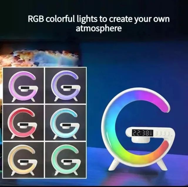 LUMINÁRIA RGB COM CARREGADOR INDUÇÃO, BLUETOOTH, ENTRADA PARA CARTÃO DE MEMÓRIA, NOVO! - Foto 5