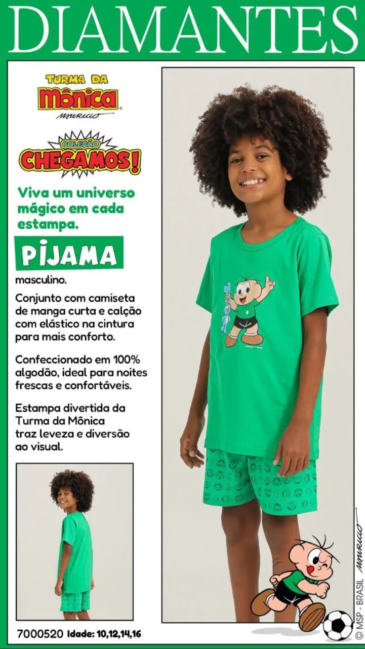Pijama Turma da Mônica - Verde - 10 a 16 anos