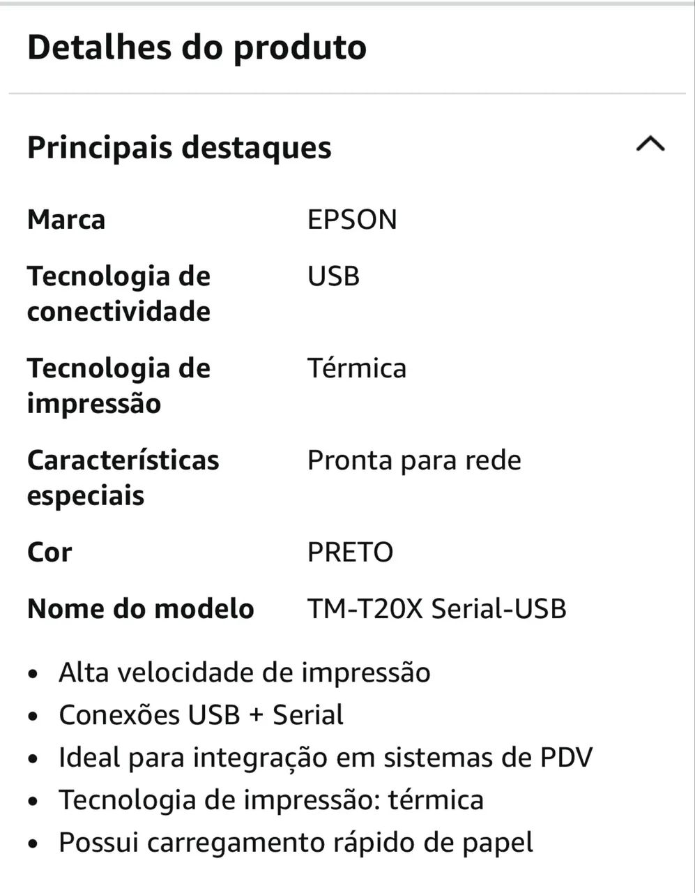 Impressora de Recibos Epson TM - T20X Serial-USB Nova - Foto 2