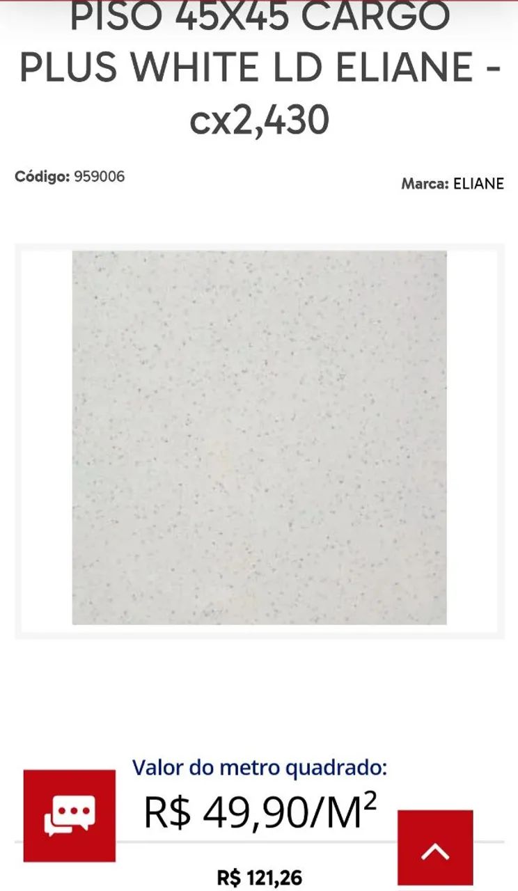 Piso Porcelanato Eliane Plus White 45x45 - Cx 2,430m²