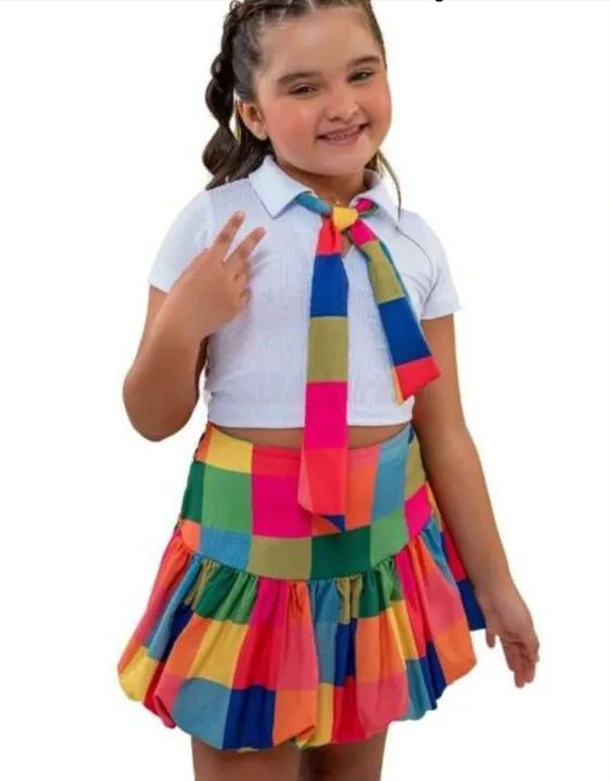 Conjunto Infantil Blusa e Saia Colorida Roupas Maranguape I