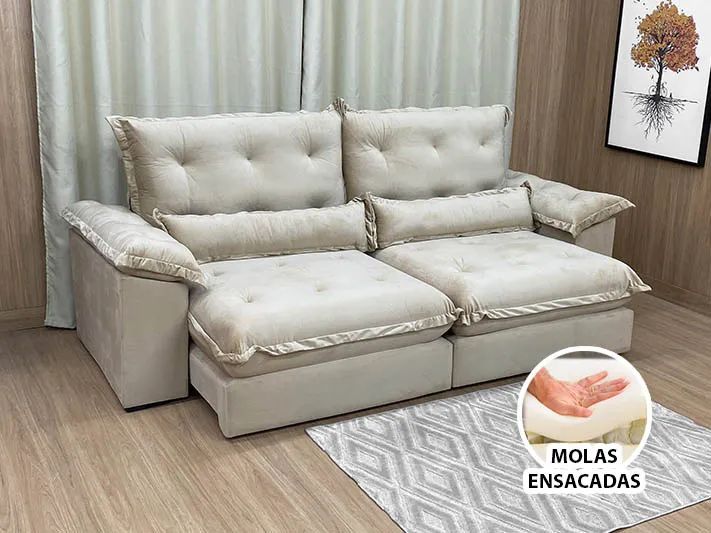 Sofá Retrátil Reclinável 2,50m Baruqui Molas Ensacadas a97