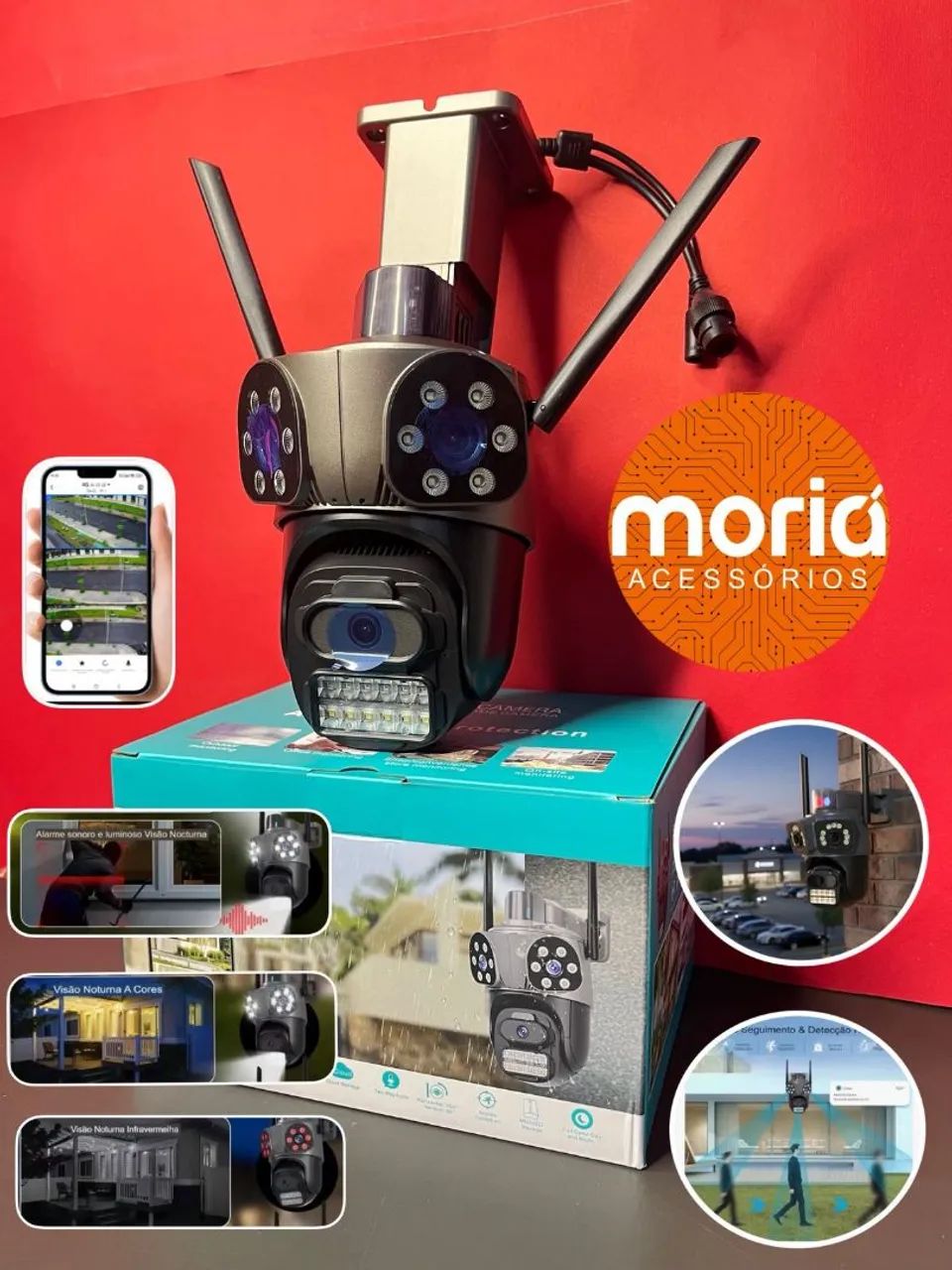 Câmera Wifi Ip66 Full Hd 3 Lentes Icsee Com Áudio Detecção Movimento  - Foto 3