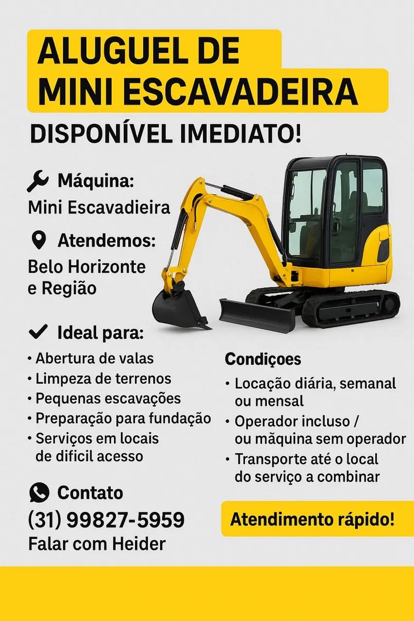 Aluguel Mini escavadeira 