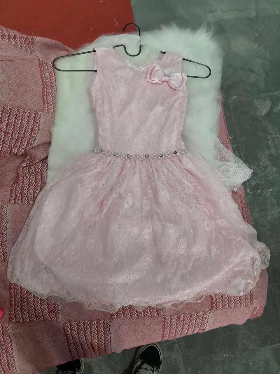 Vestido de renda rosa para menina dama de honra 