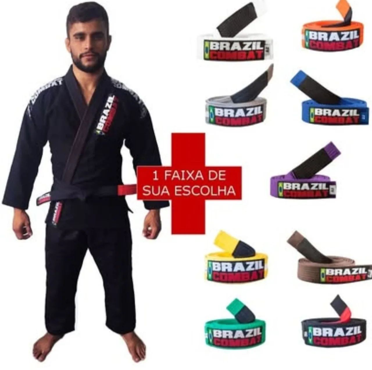 Kimono trançado+ faixa da Brazil combat unissex 