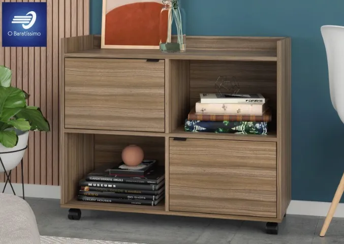 OFERTA Estante Office para Livros 2 Portas com Rodízios