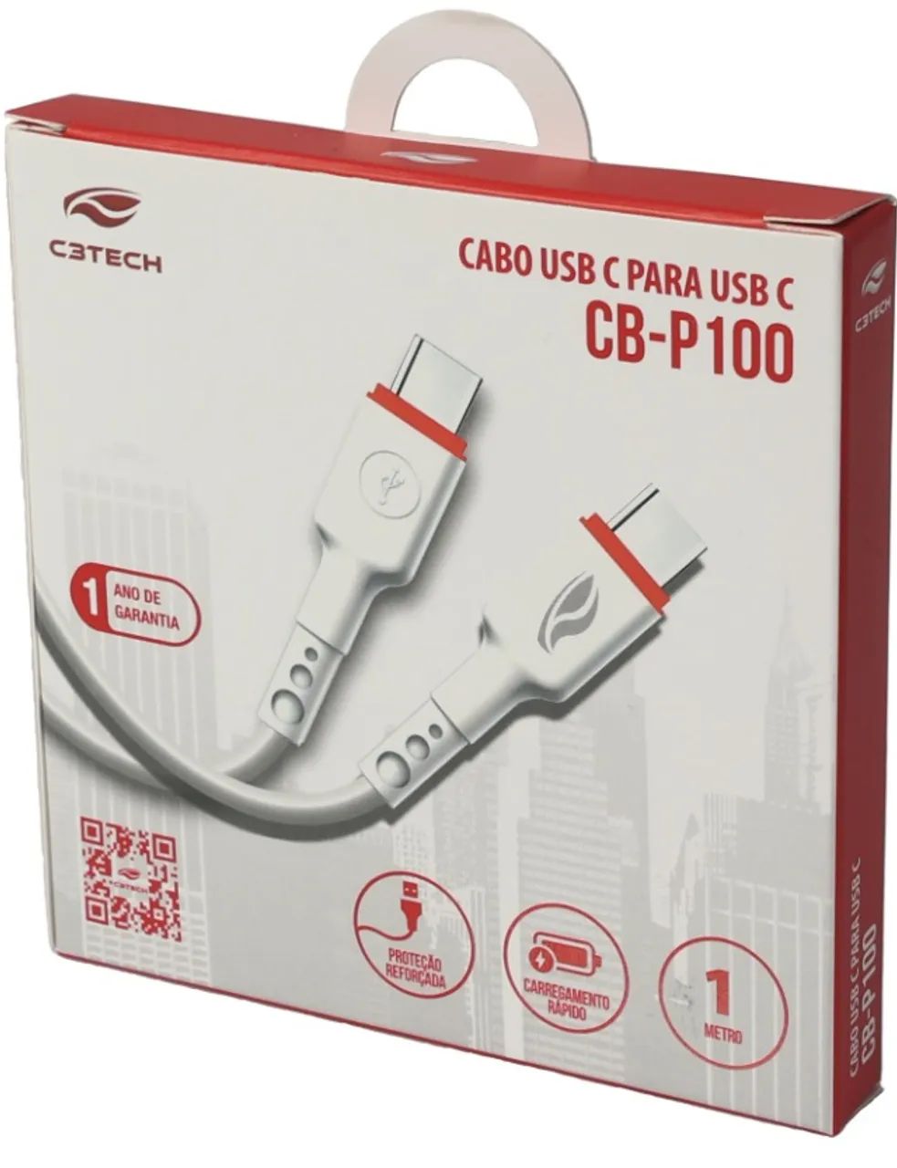 Cabo Cel C3Tech USB-C para USB-C 1M 3A CB-P100WH - WZetta - Foto 4