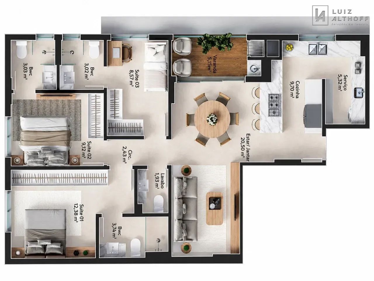 Apartamento com 3 suítes e sacada à venda - Pedra Branca, Palhoça/SC - Foto 2
