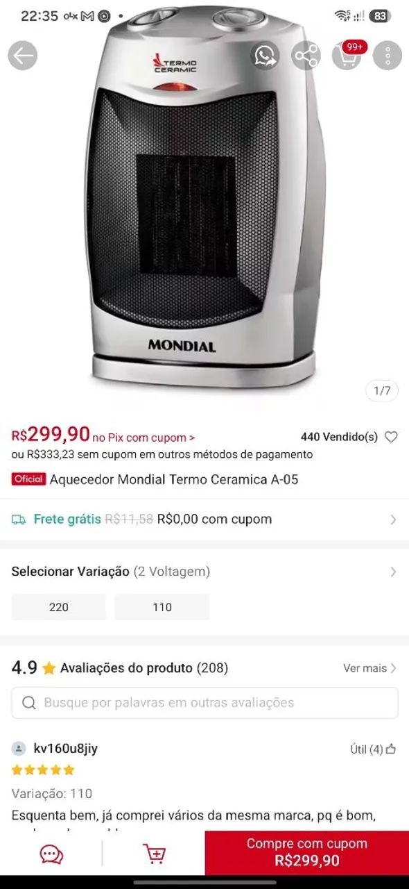 Aquecedor Mondeal 3 em 1 - Novo só testado - Foto 5