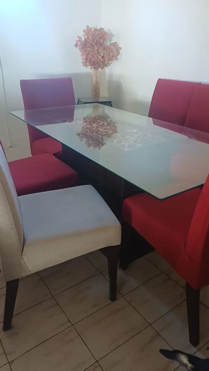 Mesa tampo de vidro 6 cadeiras - Foto 2