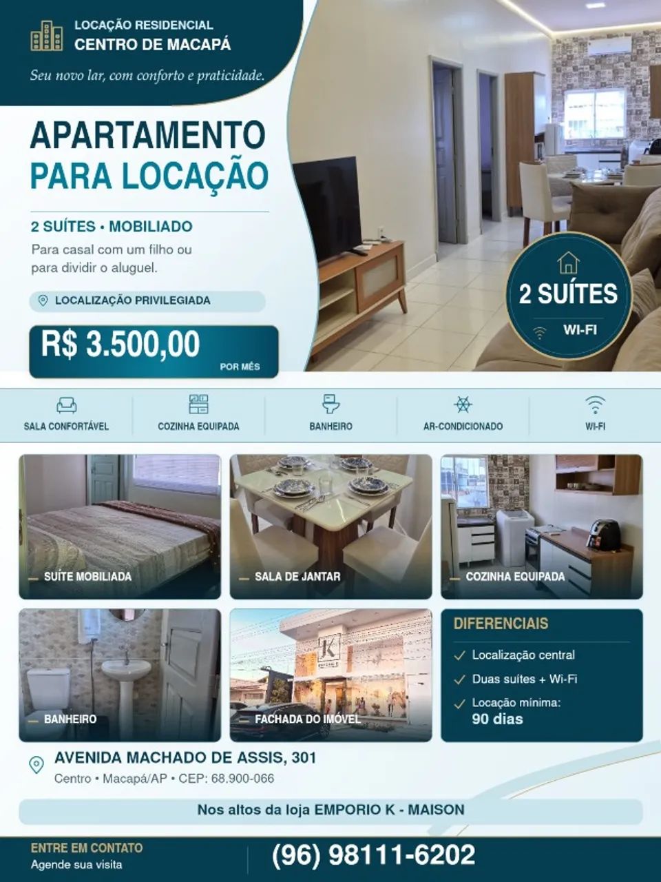 APARTAMENTO  MOBILIADO COM DUAS SUITES NO CENTRO DE MACAPÁ