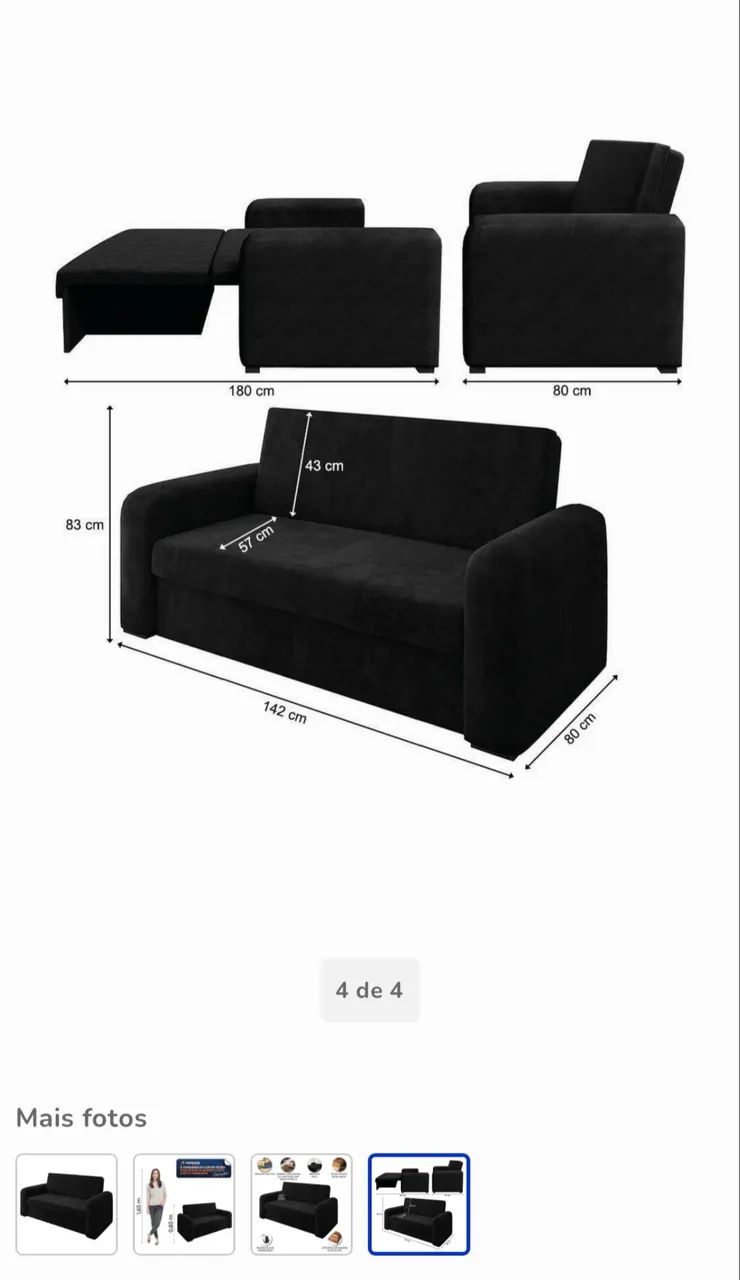 Sofá cama preto  - Foto 2