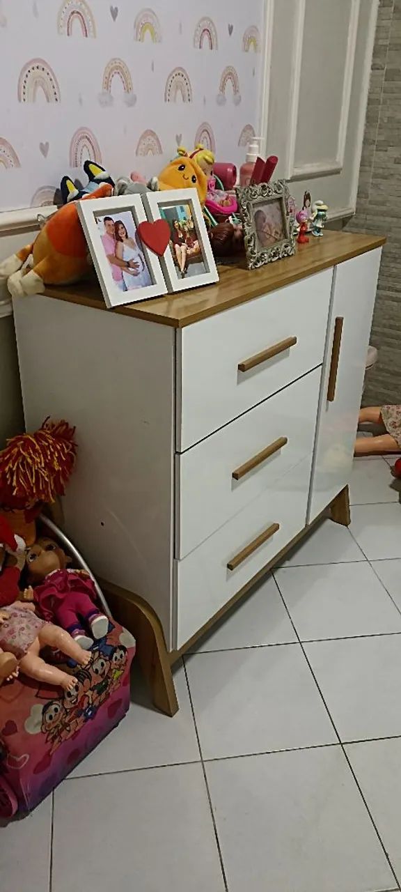 Cômoda Bebê Retro Moveis Peroba Guti 03 gavetas 01 porta MDF - Foto 3