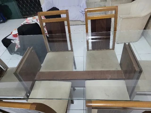 Mesa de jantar tampa de vidro 6 cadeiras - Foto 4
