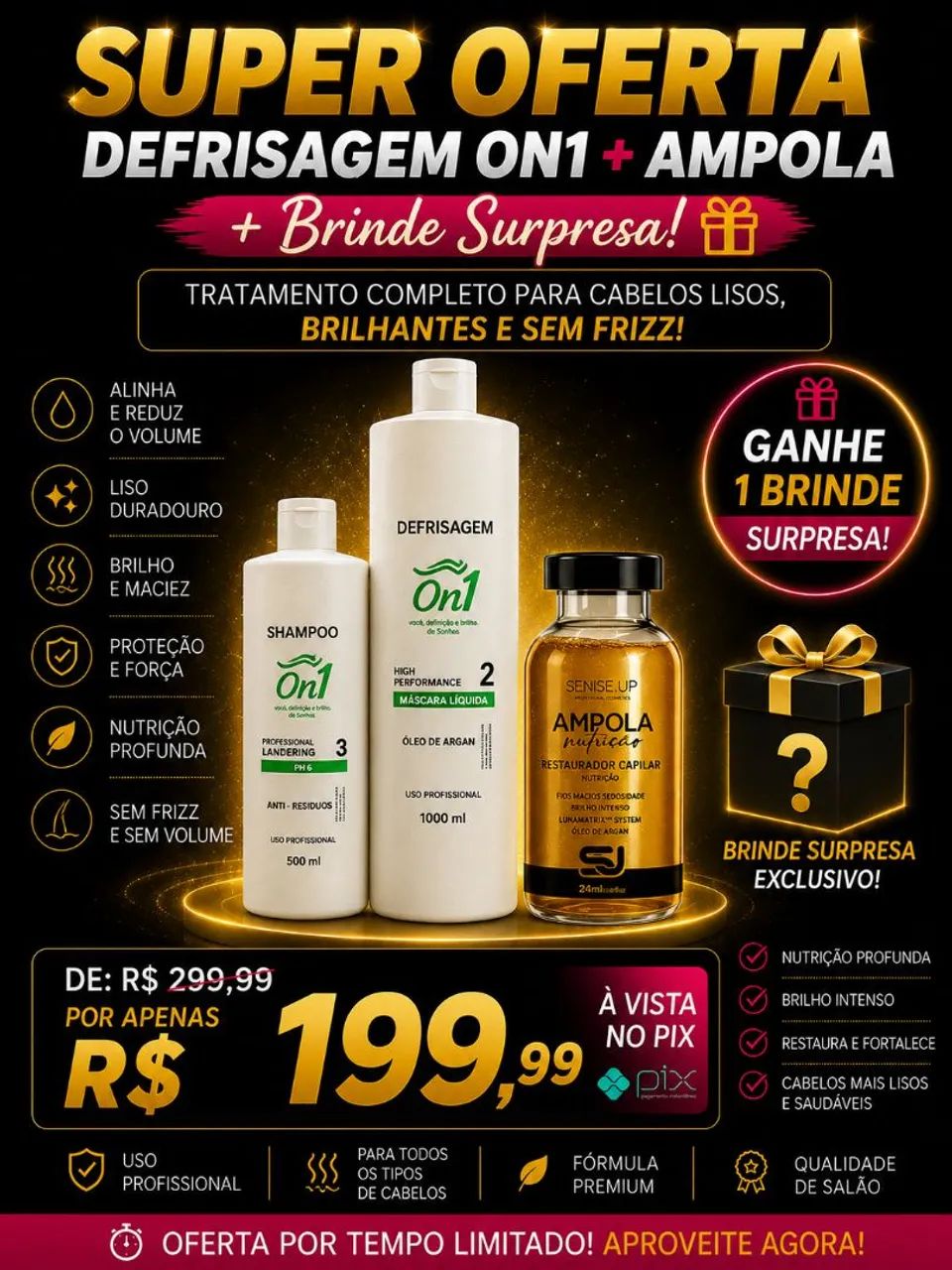 Kit defrisagem on1 + ampolas nutrição + brinde surpresa