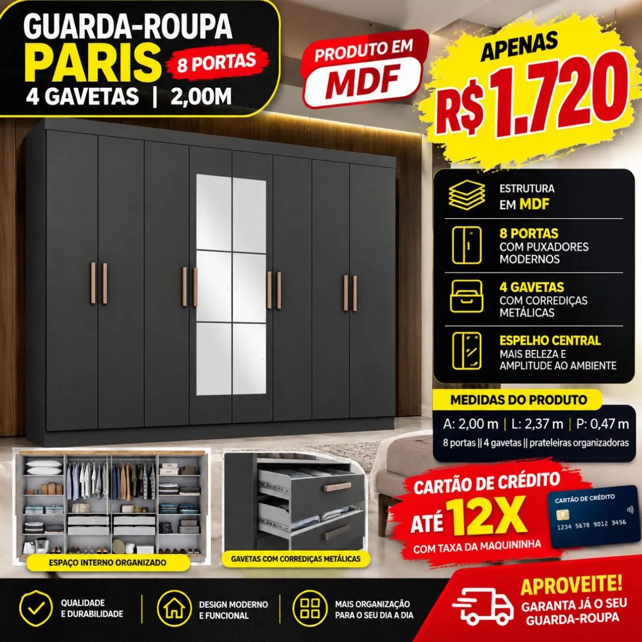 Guarda roupa casal com espelho  - Foto 2