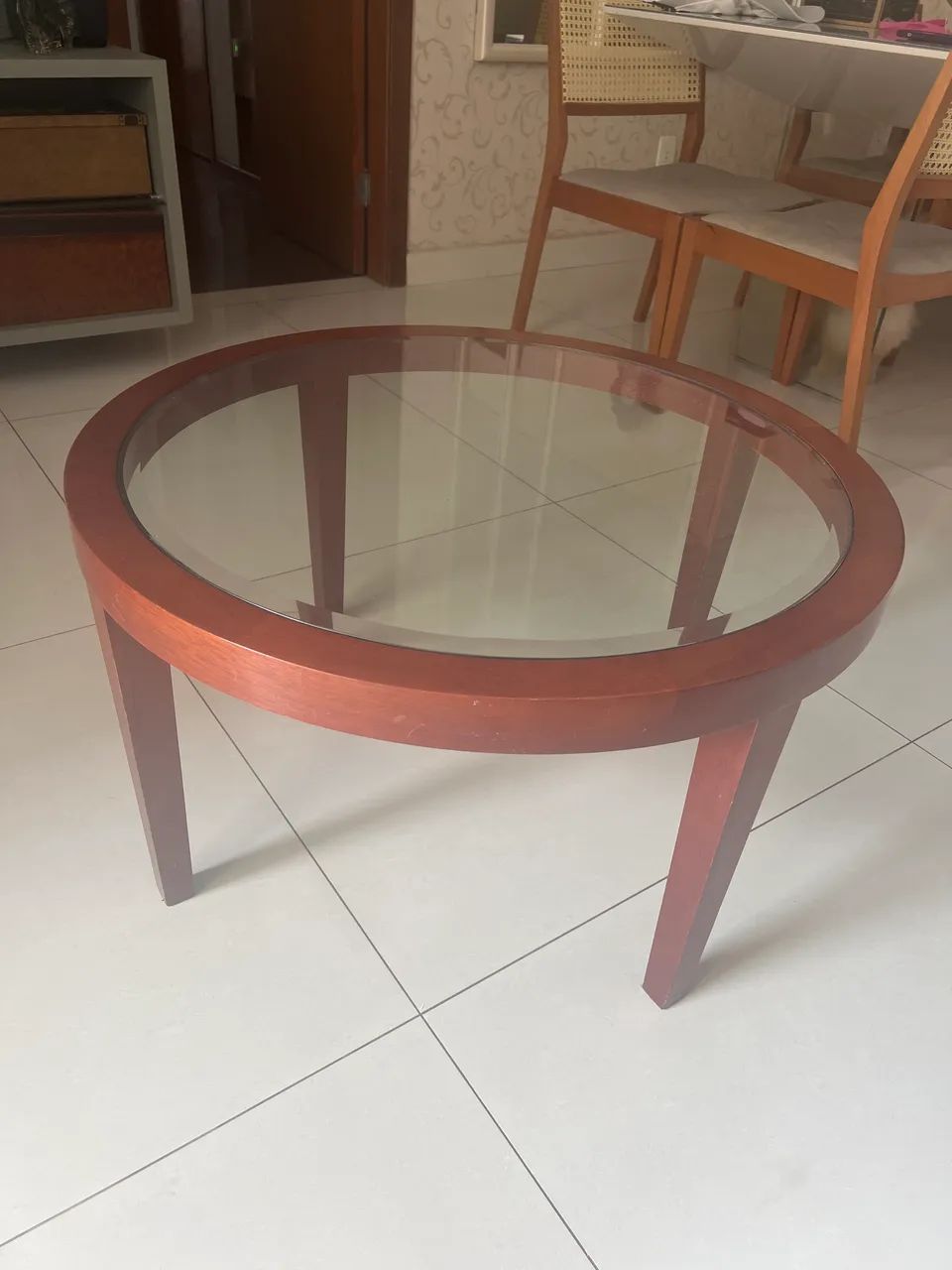 Mesa de centro em vidro bisotado de 80 cm de diâmetro  - Foto 2