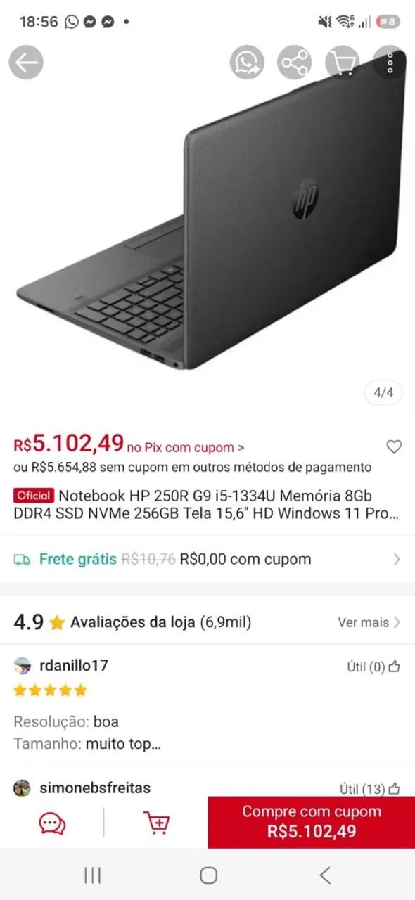 Notebook HP G9 i5 13° G 8GB 256GB - Foto 3