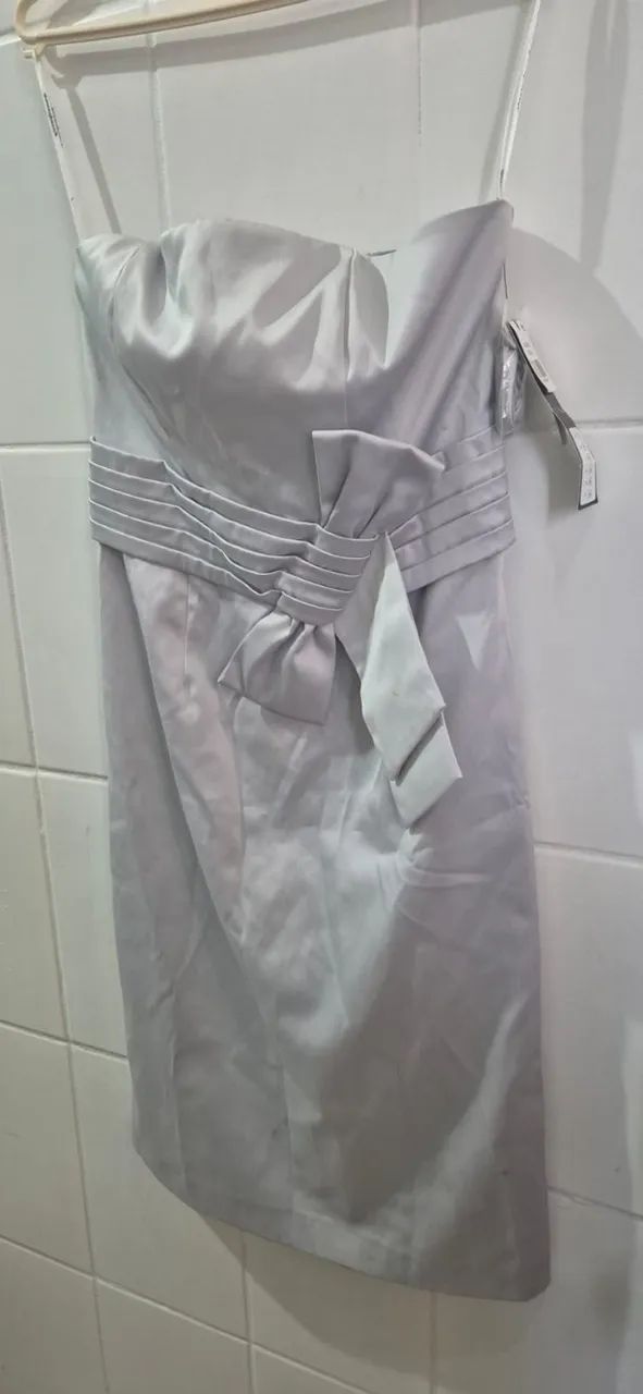 Vestido cetim prata de festa